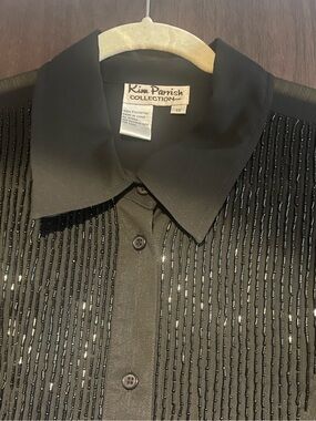 Women's Black button down Tunic with Beaded Hem